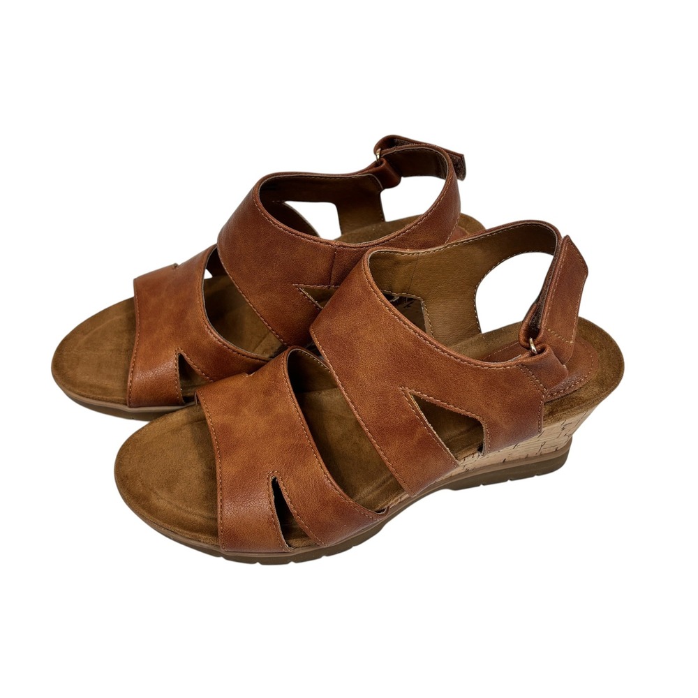 EuroSoft by Sofft Sadra Luggage Brown Cork Wedge Sandals Womens 6.5 M ES0022300